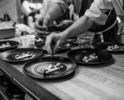 Plating food in the kitchen